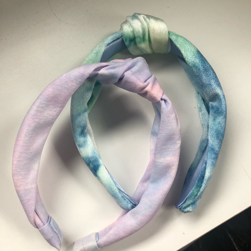 2 Tie-Dyed Top Knot Headbands (Purple & Blue)